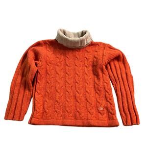 Kids Orange Cable-Knit Turtleneck Sweater with Contrast Neck